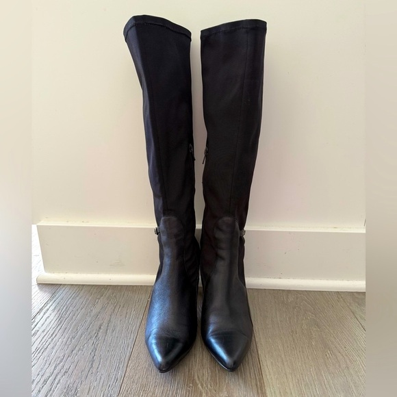 Nine West KneeHigh 3” Heel Blk Leather & Water Resistant Material SideZip Boot-9 - Picture 4 of 9